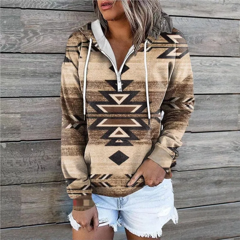 2024 New In Hoodies Y2k Style Print Pockets And Zipper Collar Lace-up Long Sleeve Casual Loose Female's Streetwear Spring Autumn