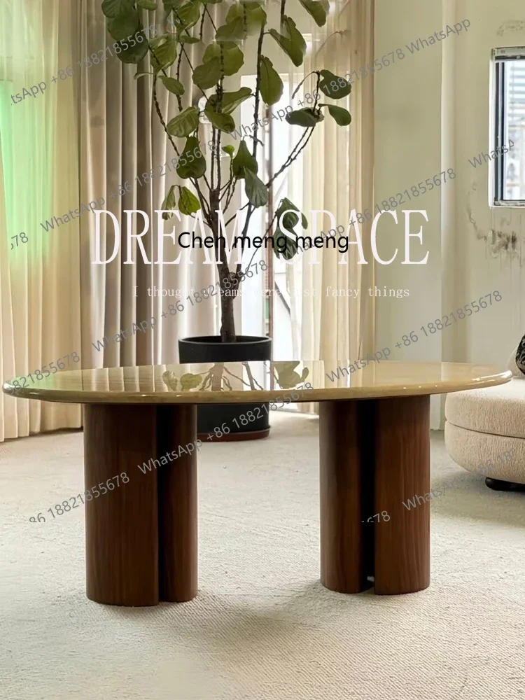 Medieval marble oval dining table retro French silent wind eating table R