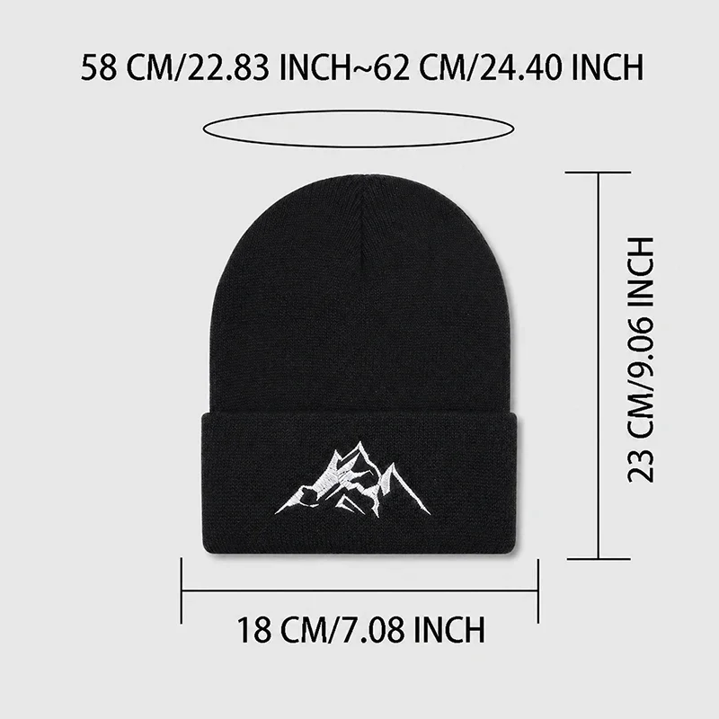 Snow Mountain Range Embroidered Knit Hat—Adult Winter Windproof and Warm Hat for Outdoor Hiking,Camping,Skiing, and Street Style