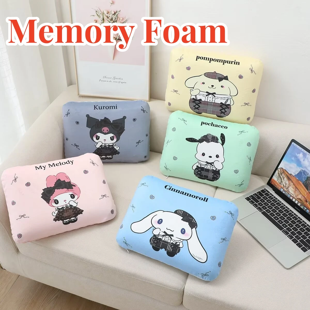 Comfortable Memory Foam Nap Pillow Anime Kuromi My Melody Cinnamoroll Pochacco Back Cushion Seat Cushion Sofa Bed Home Decor