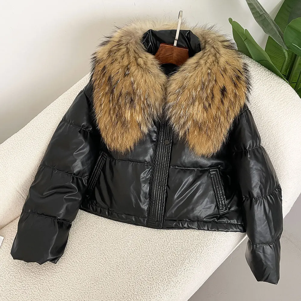 Down Jacket Women 2024 Winter White Duck Down Coat Short Warmth Puffer Jacket Large Natural Real Raccoon Fur Collar Parkas