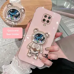 Phone Case for Xiaomi Redmi Note 9S Redmi Note 9 Pro Redmi Note 9 Pro Max Luxury Plating Quicksand Cartoon Bear Fold Stand Cover