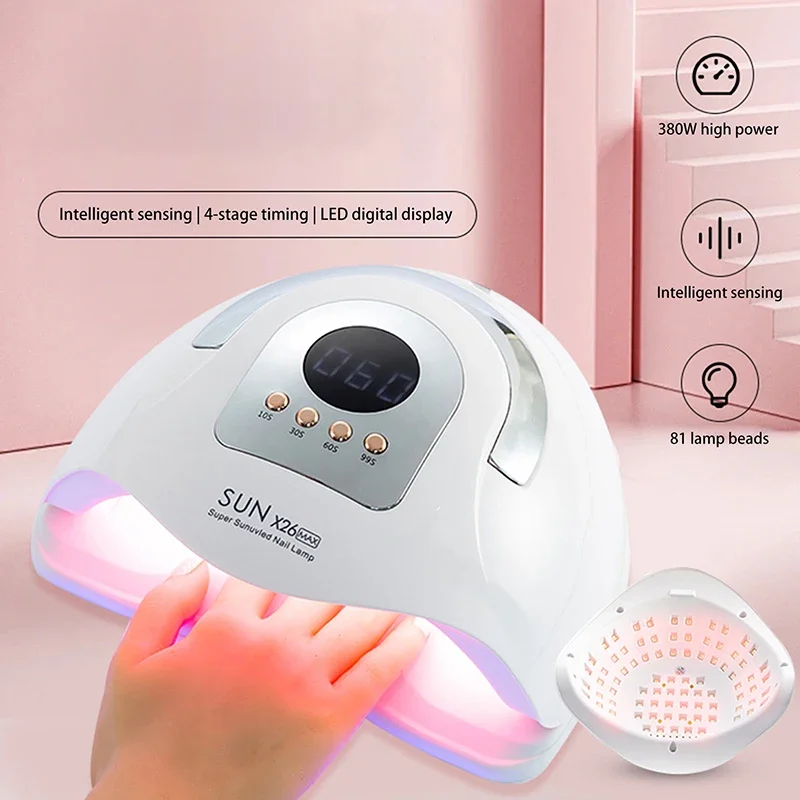 1개 화이트 380W UV LED 네일 램프, 81개 비즈가 있는 전문 네일 드라이어 젤 폴리쉬 라이트, 4가지 타이머 설정이 있는 UV 네일 라이트