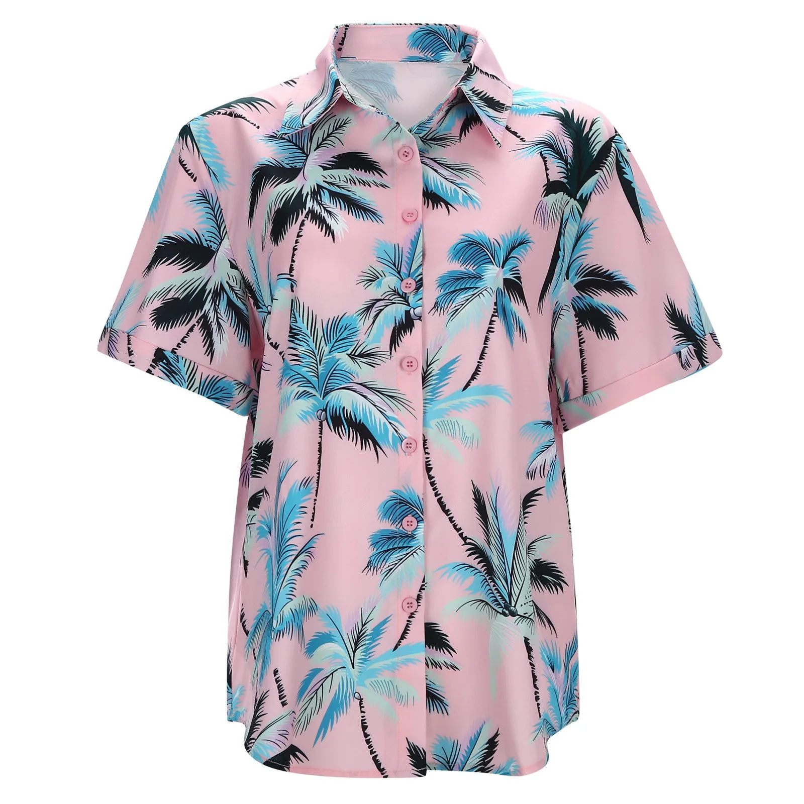 Hawaii Tropical Plants Floral Beach Shirts 3D Print Women Short Sleeve Shirt Button Tops Oversized Holiday Blouse Lady Clothing