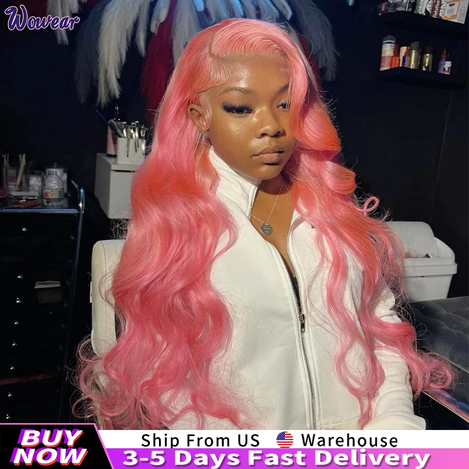 

200 Density Pink Human Hair Wig Body Wave 13x6 HD Lace Frontal Wig 30 Inch Lace Front Wig Human Hair Pre Plucked With Baby Hair