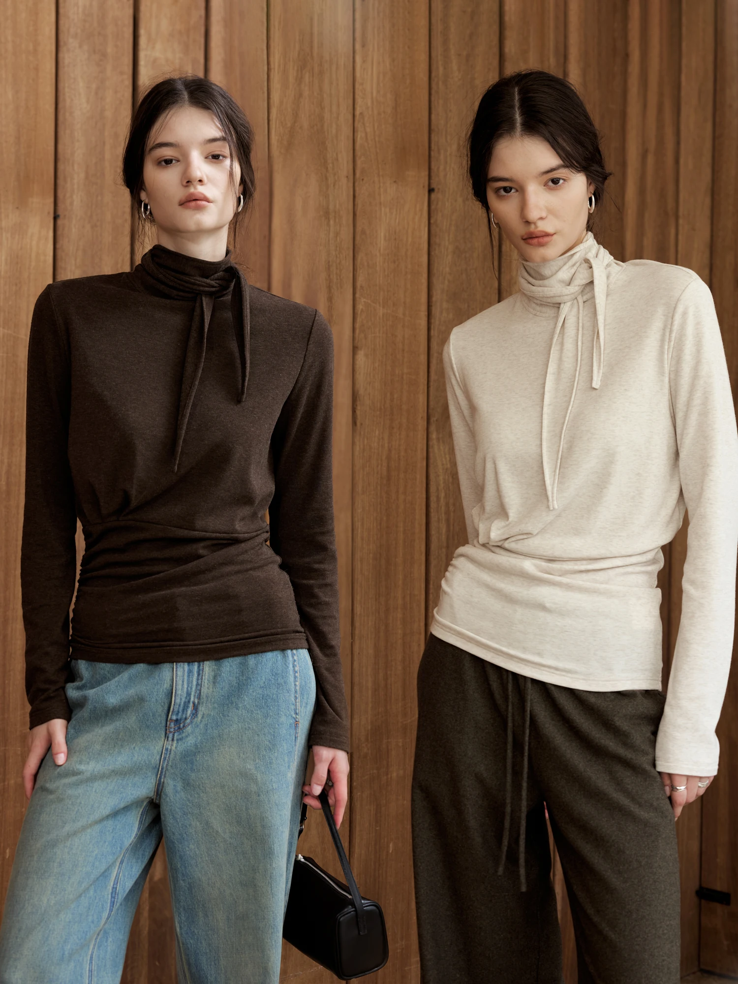 

Slim Fit Women's Knitted Wool Blend Base irt Open Roles Faion Casual Sle Long Sve High Ne Elastic Waist Sa Detail