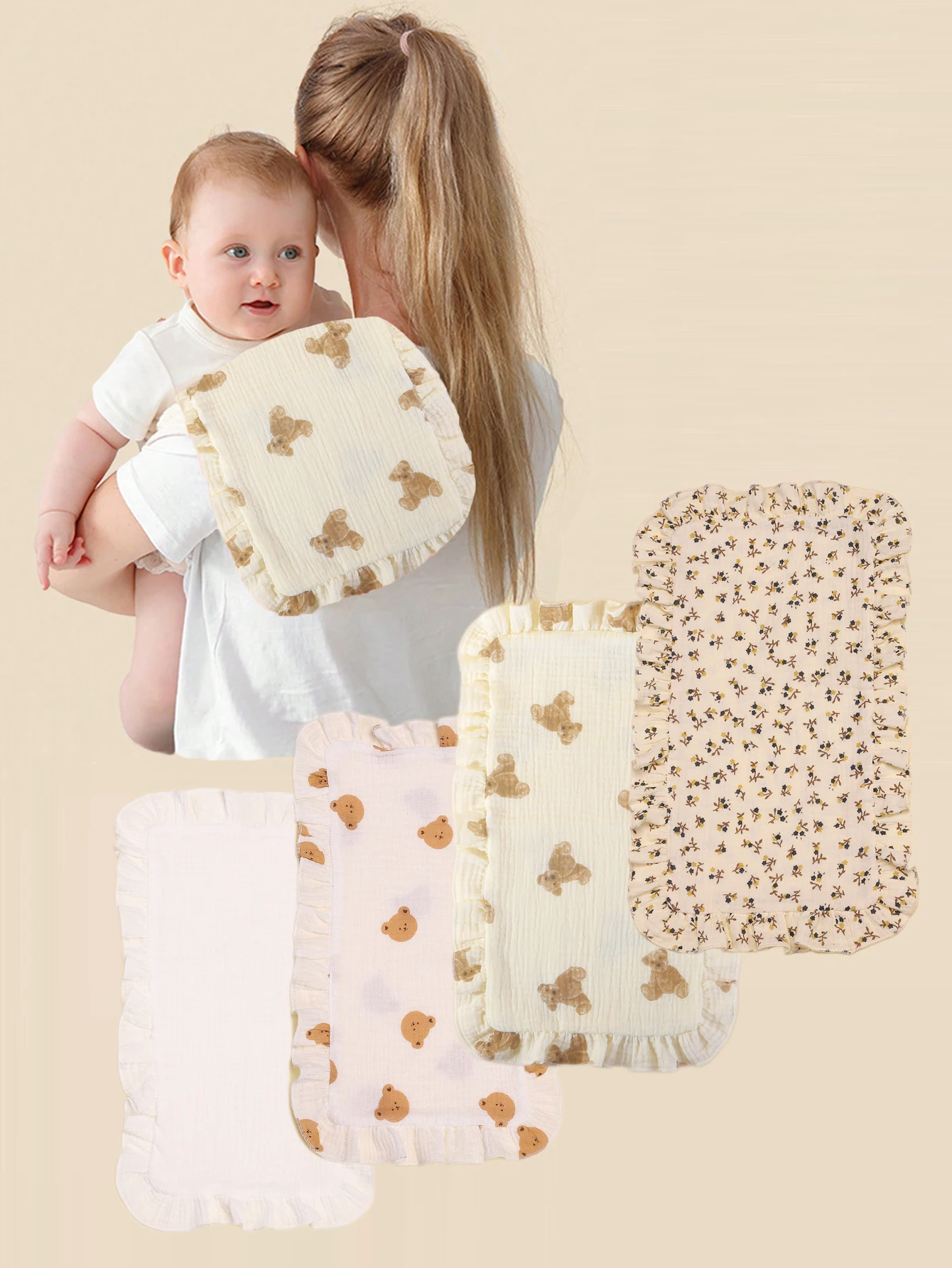 4Pcs/Set Soft Muslin Cotton Gauze Shoulder Rag Baby Burping Pad Ruffle Newborn Multifunction Towels Burp Cloths