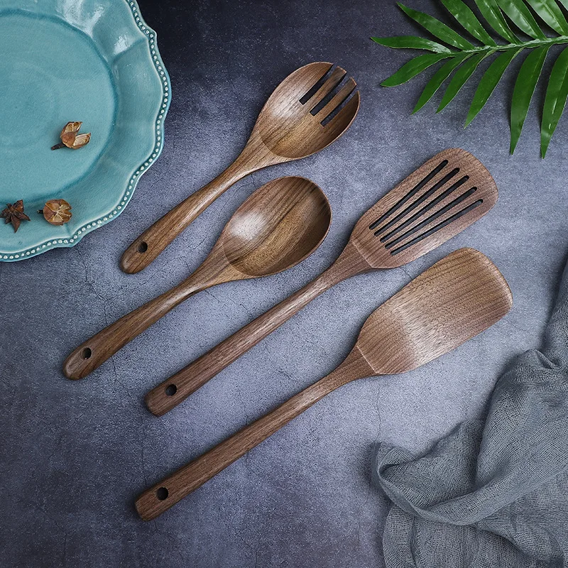 Black walnut spatula, spoon, fork, cooking set, wooden spatula, non stick pan, household wooden polishing, kitchen utensils