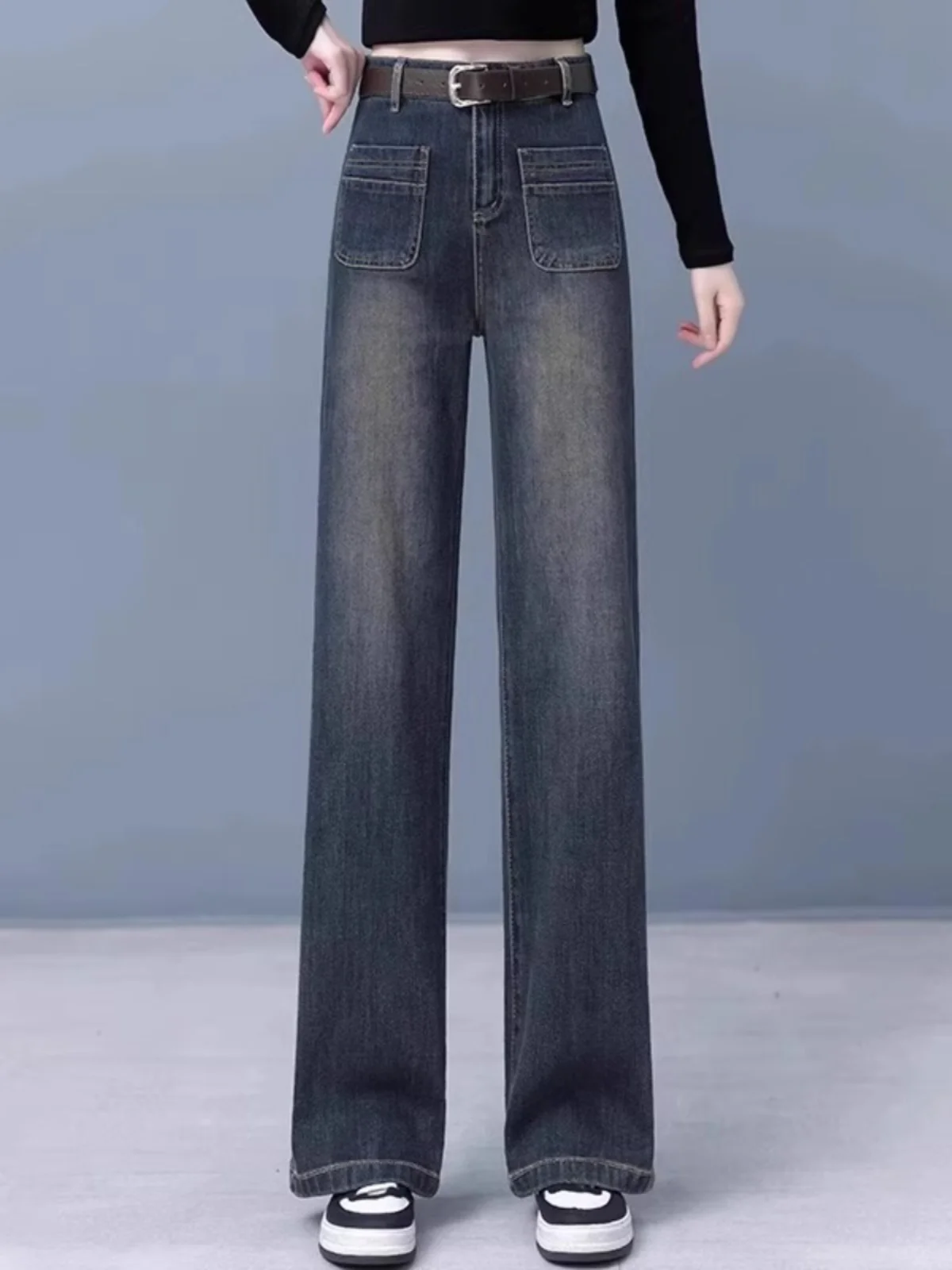 

High Waist Wide Leg Denim Jeans Women's Spring Autumn New Straight Loose Small Size Fce Floor-Length Pants