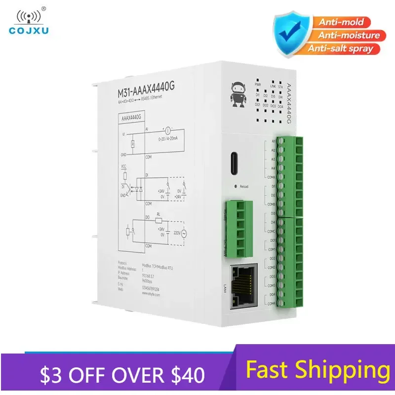 

4DI+4AI+4DO Distributed Remote IO Module Analog Switch Acquisition COJXU M31-AAAX4440G Host Module Free Splicing PNP NPN