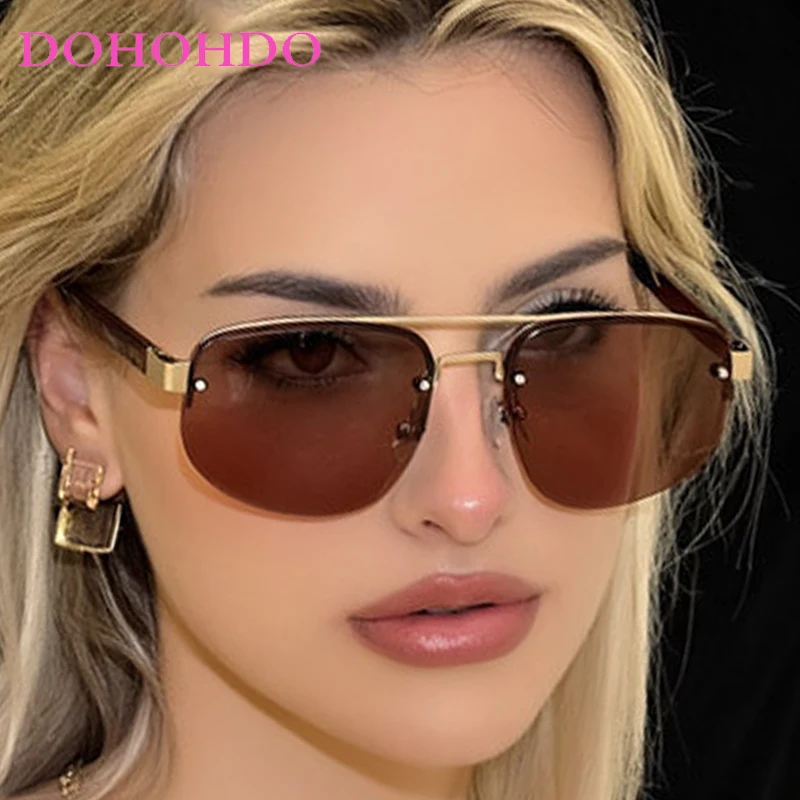 

Classic Trendy Rimless Square Sunglasses Female Men Fashion Designer Sunglass Summer Traveling Driving Shades UV400 Lentes Mujer