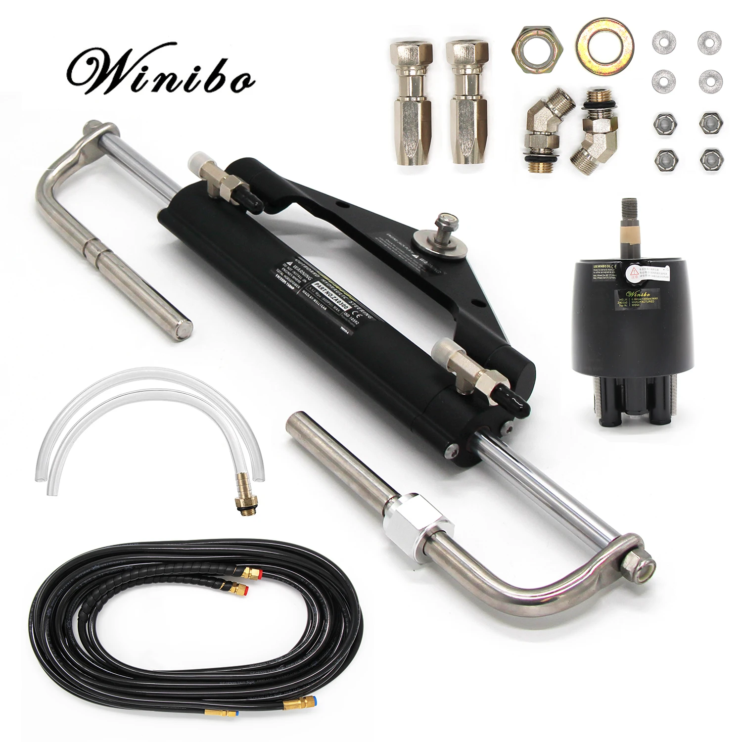 Winibo 150HP Outboard Motor Hydraulic Steering System With Helm Pump,Cylinder And Tubes for Control Marine Boat Engine ZA0300