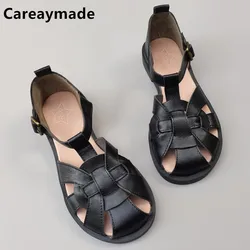 Careaymade-zapatos de piel auténtica para mujer, sandalias anchas, originales, transpirables, de fondo suave, informales, de verano