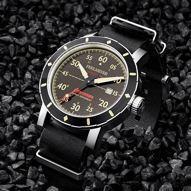 FeelNever แบรนด์หรูนาฬิกาสําหรับชายแฟชั่น Casual กีฬากันน้ําอัตโนมัติสายไนลอน 316L สแตนเลสนาฬิกา