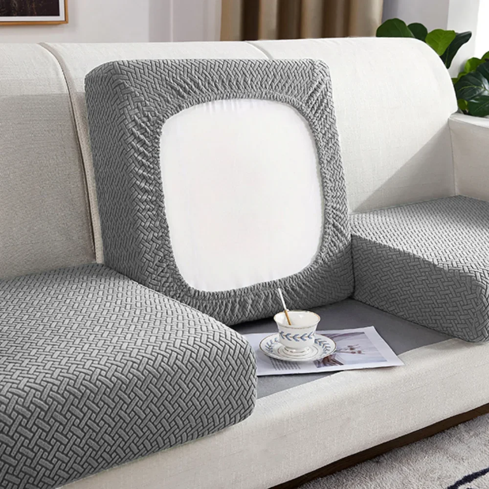 Elastischer Sofabezug für Wohnzimmer, Jacquard, solider Sofa-Sitzbezug, grau, waschbar, Sitzkissenbezug, Möbelschutz, Schnitt – Detail 8