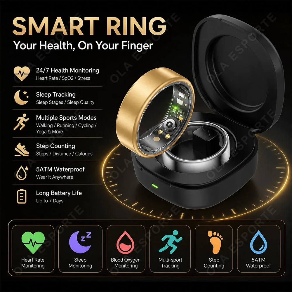 Health Monitoring Smart Ring Heart Rate Blood Oxygen Multiple Exercise Modes Pedometer Multi-function Smart Ring Waterproof R12