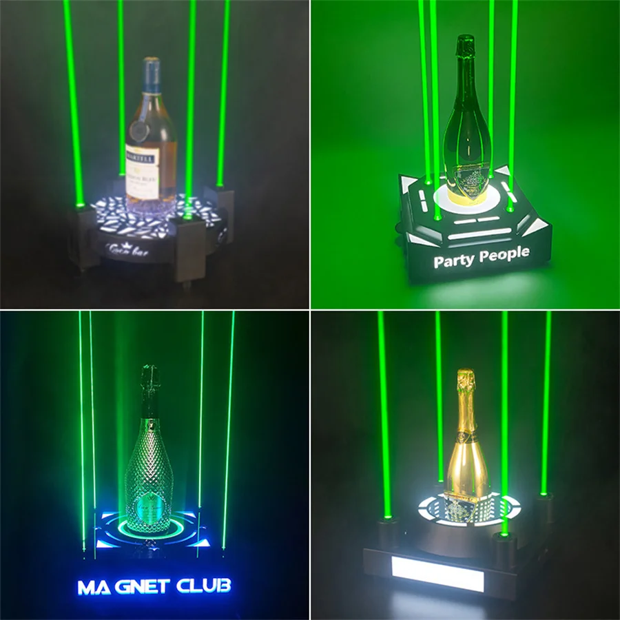 

Bar Nightclub Metal Whisky Wine Champagne Bottle Display Carrier Holder stand With Green Lase Light Bottle Presenter Glorifiers