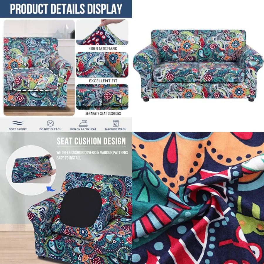 

Couch Cover, Loveseat Covers, Floral Pattern, Stretch, Printed, 3 Pieces, Sofa Slipcovers, for 2 Separate Cushion Couch Sofa, W
