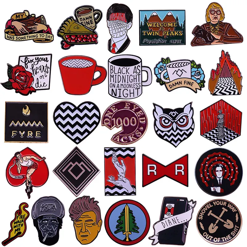 

Suspense Movies Twin Peaks Enamel Pins Welcome To Twin Peaks Metal Brooch Badge Fashion Jewellery Backpack Accessory Gifts