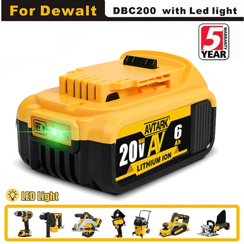 

2024 Upgrade DCB200 20V 6000mAh Battery , charger For Dewalt 18V DCB184 DCB200 DCB182 DCB180 DCB181 DCB182 DCB201 Tools Battery