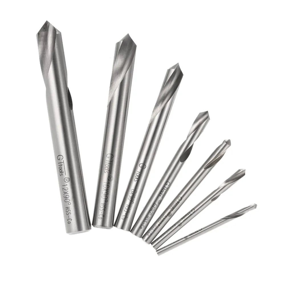 7pcs M42 HSS Spotting Drill Bits Round Shank 3 4 5 6 8 10 12mm Chamfering Tool Abrasion Resistance 90 Degree