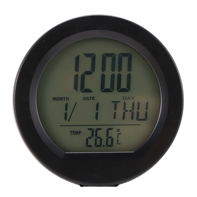 Car Solar Clock Thermometer With Backlight LCD Digital Display Car Interior Accessories