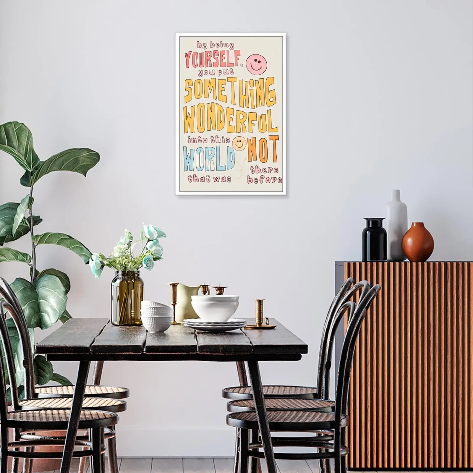No Framed Inspirational Canvas Wall Art - Preppy Style Cartoon Positive Affirmation Quote Poster, Chic Minimalist Mental Health