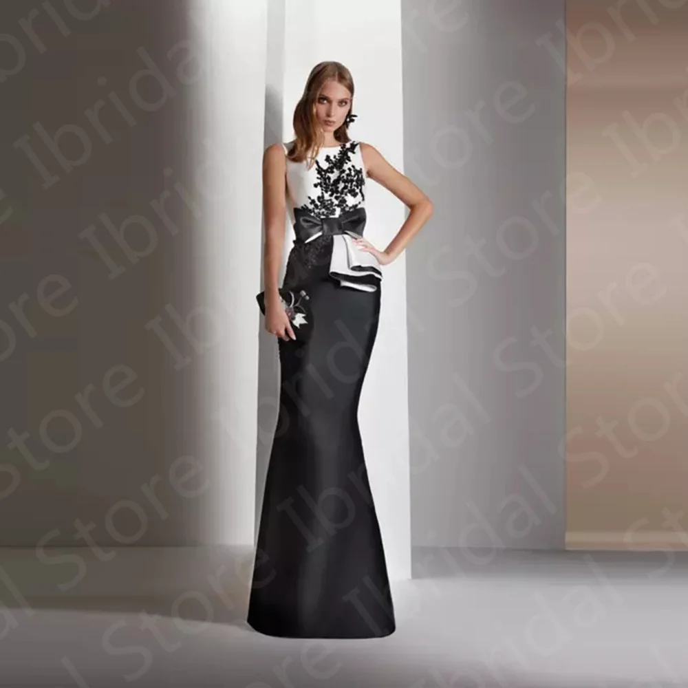 Charming Contrast Color Mother of the Bride Dress Black Mermaid  Dresses Sleeveless Wedding Party Gowns Back Out Appliqued