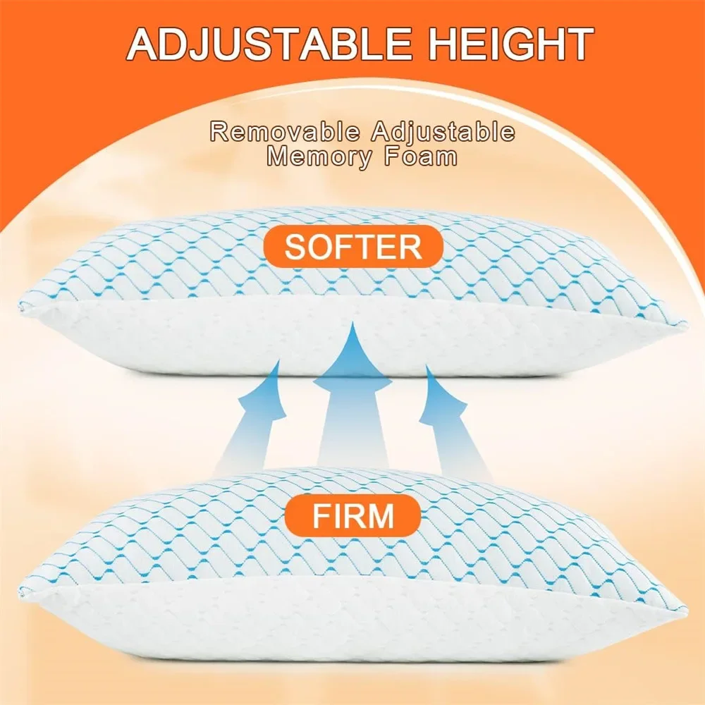 Shredded Memory Foam Bed Pillow Cooling Pillow for Sleeping Queen Size Gel Pillows for Hot Sleepers Cold Pillow Supportive
