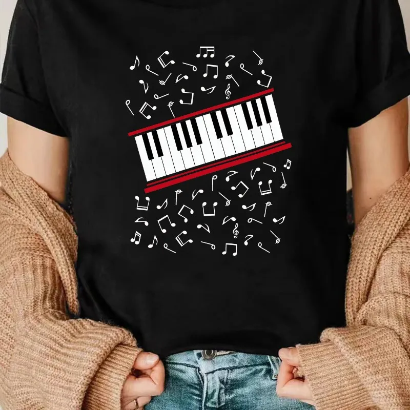 Classic Black and White Piano Key Women's T-shirt Summer New Casual Retro Retro Style Unisex