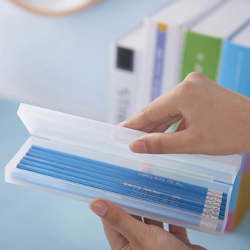 

2pcs Plastic Pencil Case Transparent Frosty 19.5X6.5X2.5Cm Multi Compartment School Stationery Storage Organizer For Students