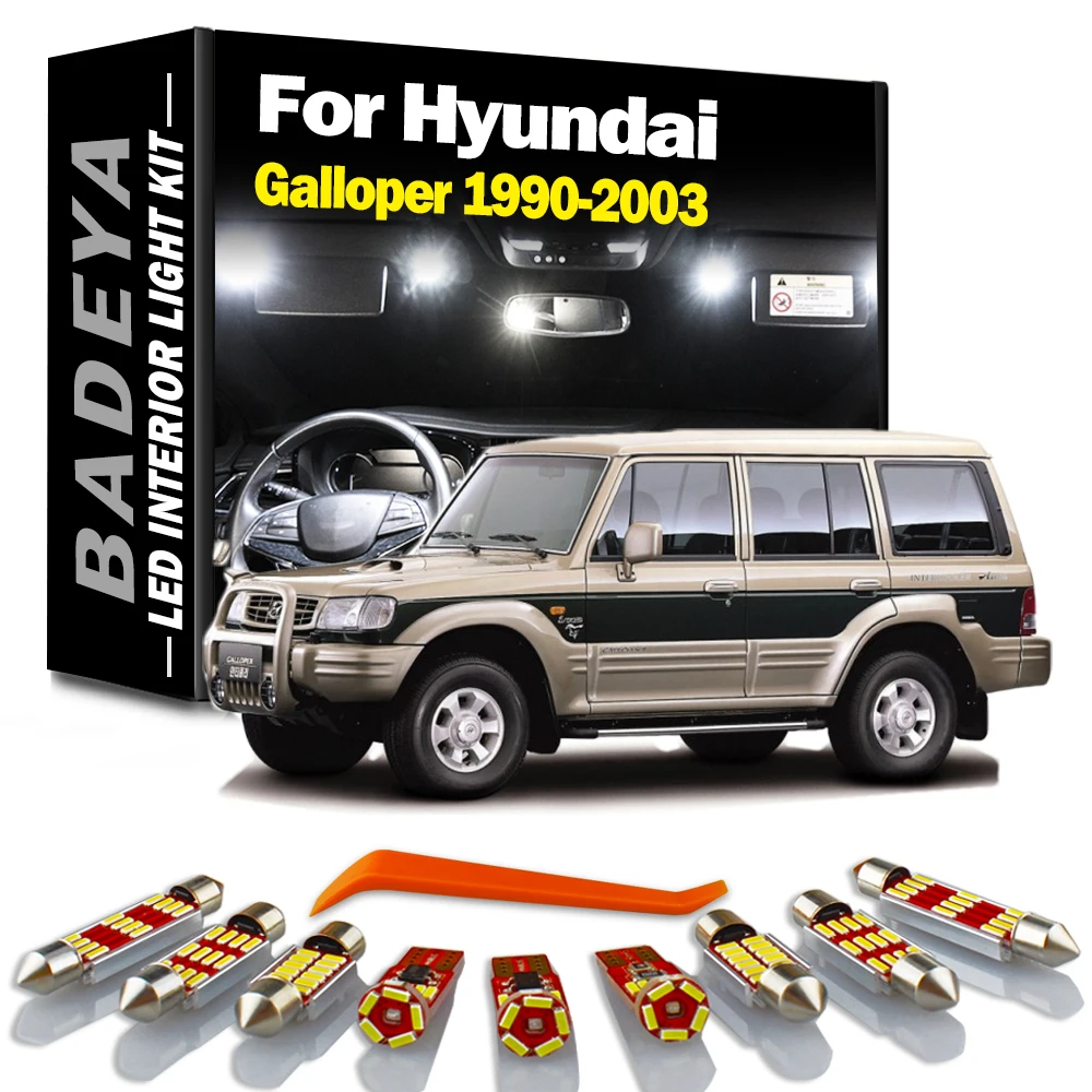 

BADEYA 9 шт. светодиодные внутренние купольные лампы для чтения багажника, комплект освещения Canbus для Hyundai Galloper 1990-2000 2001 2002 2003, автомобильные аксессуары