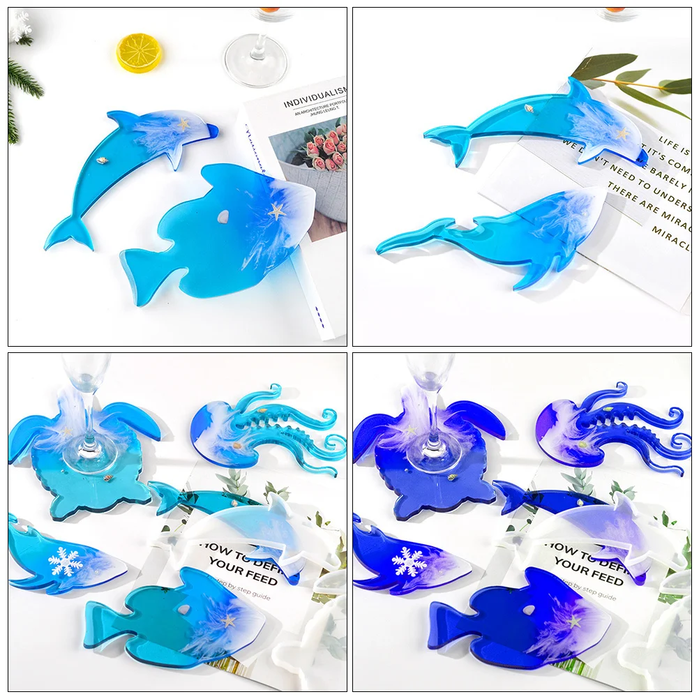 6Pcs Silicone Sea Turtle Mold Set for DIY Coaster Casting Sea Animals Cup Mat Handmade Craft DIY Crystal Epoxy Mold