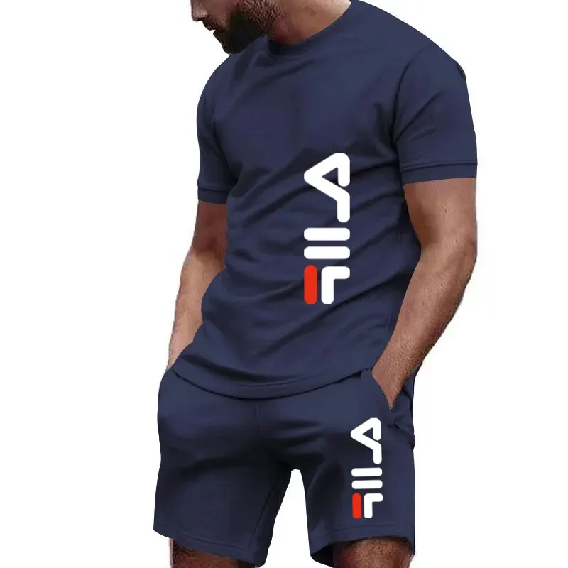 2024 New Men\'s Fitness Fashion Set Men\'s casual sportswear set Quick drying sportswear Short sleeved T-shirt+shorts 2-piece set