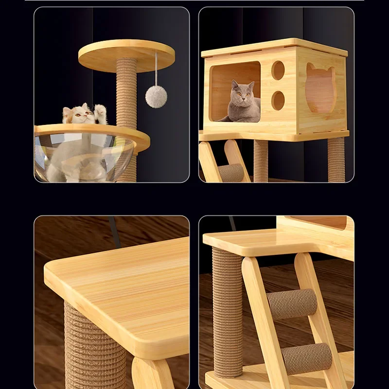 Luxurious Wooden Cat Scratching Post Sturdy Toys Tree House Comfortable Cat Towers Sisal Arranhador Para Gato Pet Products LVPK