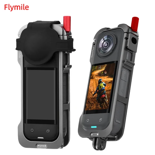 Imagen 1 del producto Flymile-jaula con marco de aluminio para Insta360 X5, accesorios de cámara con perilla, tapa de lente de silicona, cámara panorámica protectora anticaída