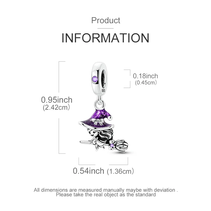 Original 925 Sterling Silver Bead Charm Purple Broom Witch Pendant Fit Original Bracelet Necklace For Women DIY Jewelry Gift