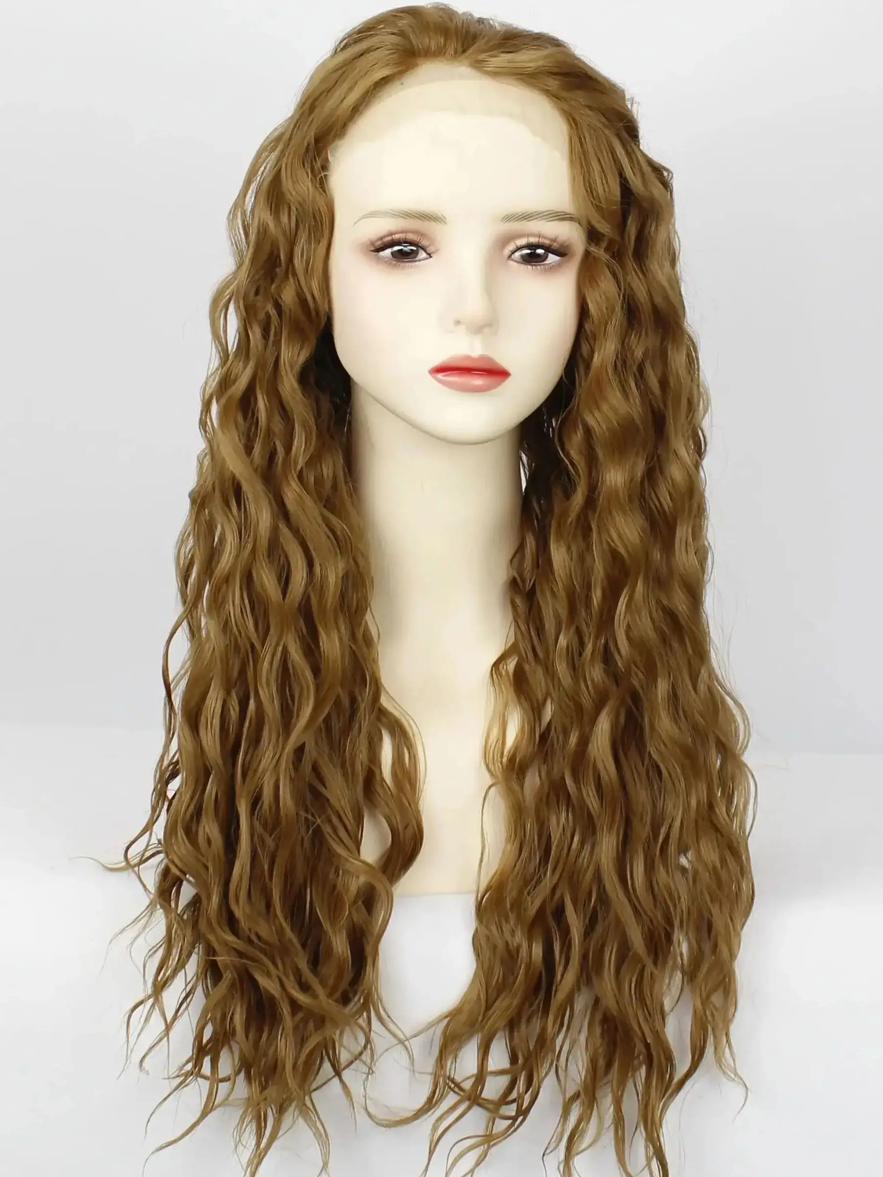 Long Brown Curly Transparent Lace Synthetic Human Hair  Front  Curly Lace Female Wig