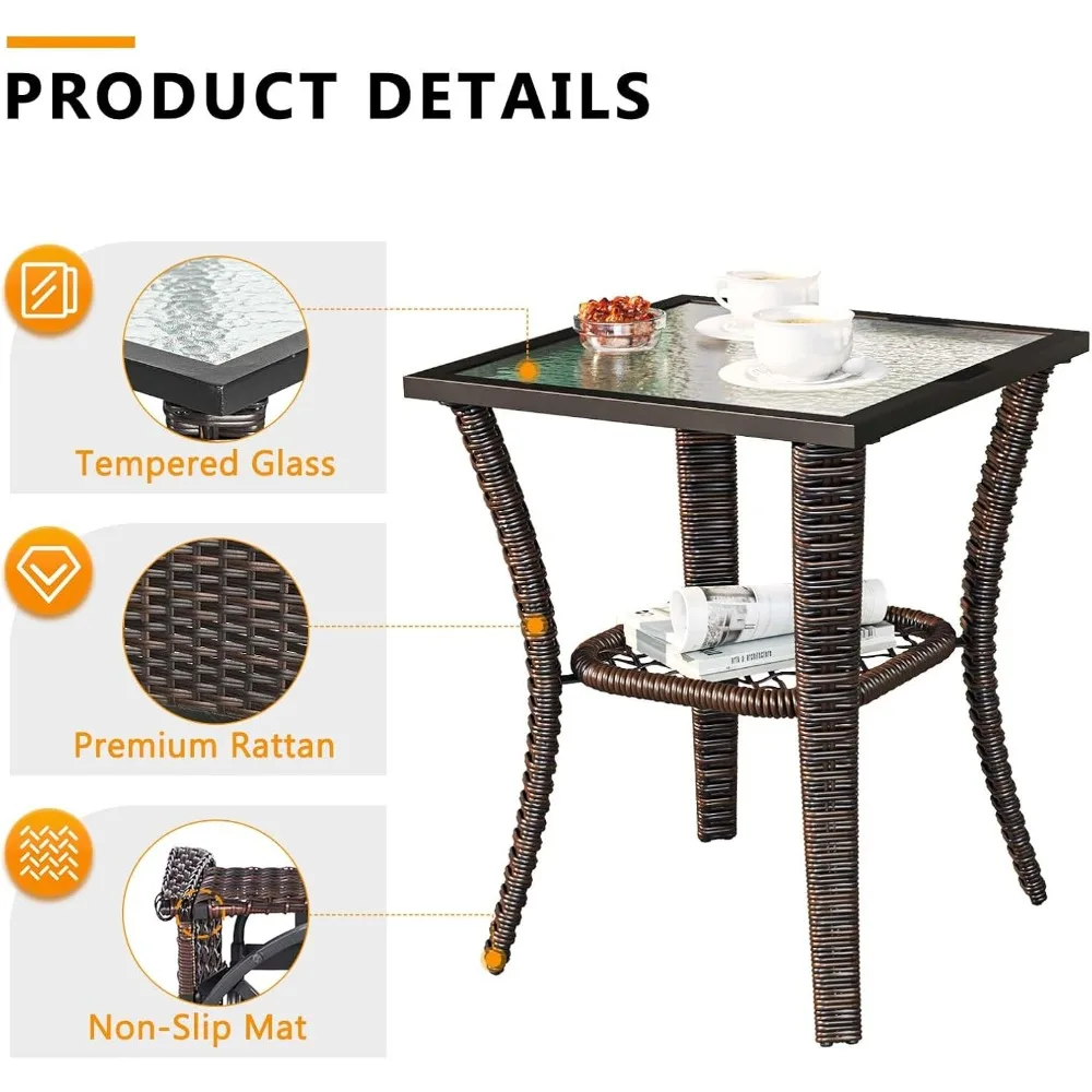Ensemble de meubles de Patio 5 pièces, planeurs pivotants d'extérieur en rotin et osier avec 2 poufs, ensemble de bistro de Patio à bascule avec chaises à bascule et
