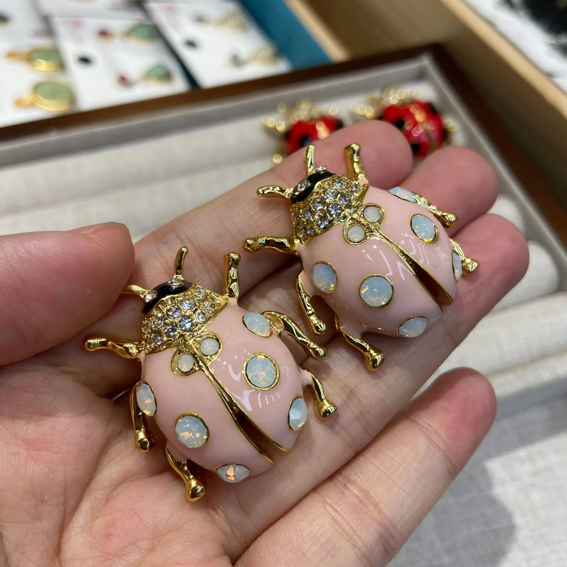 2026 New Sparkling Ladybug Stud Vintage Earrings | Enamel & Rhinestone Animal Bug Jewelry | Adorable Women's Fashion Accessories