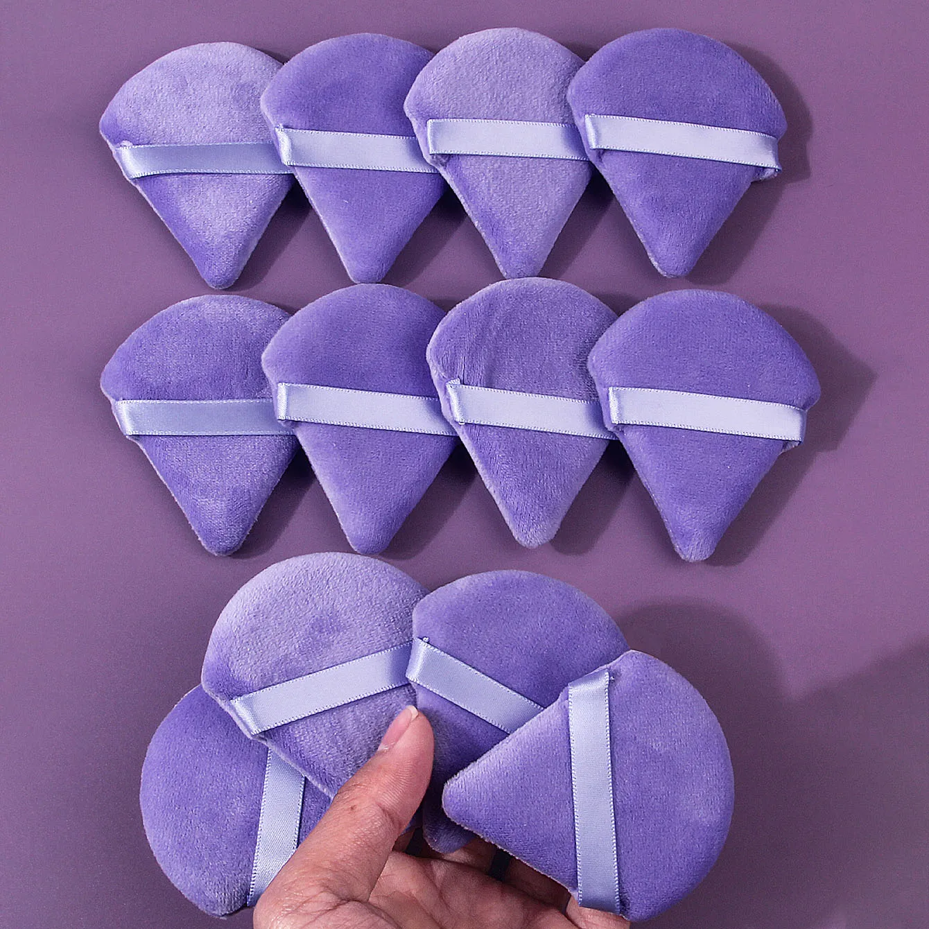 12 Uds esponja en polvo suave púrpura en forma de abanico, una herramienta de maquillaje especial para uso seco y húmedo sin pegar en polvo