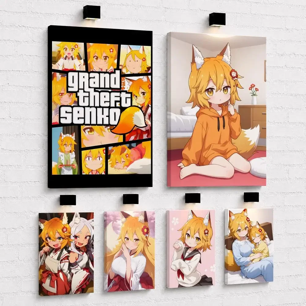 Anime The H-Helpful Fox Senko San Painting Calligraphy Framed Canvas Wall Art Print | Modern Poster | Home Hallway Decor