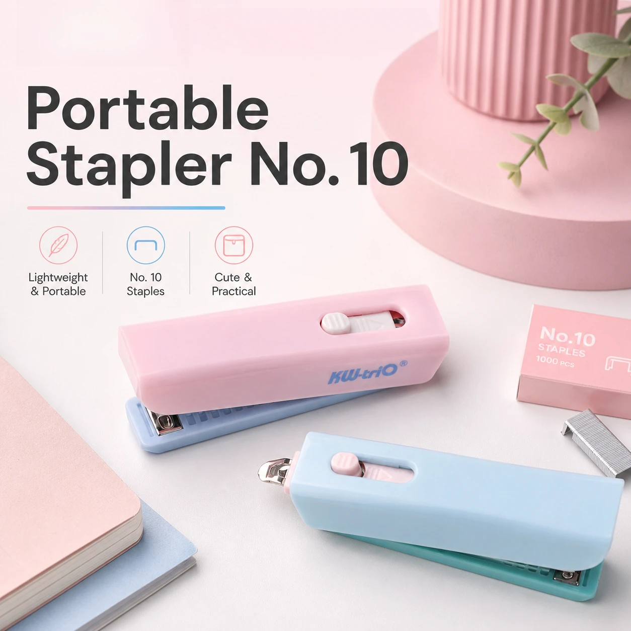 Macaron Foldable Mini Stapler Pocket Stapler 10 Sheets Binding with 1000pcs #10 Staples for Student Office Stationery Supplies