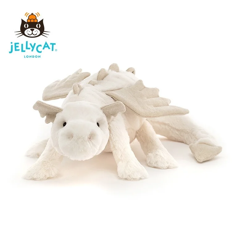 AUTHENTIC JellyCat London Snow Dragon - LARGE White Mythical Plush Stuffed Animal, NWT New With Tags (Fluffy Texture)