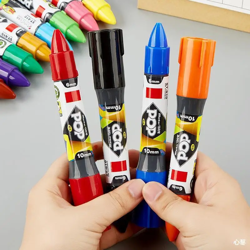Double Head POP Marker Advertising Colored Marker Pen 6/10/12/20/30mm Double Head Poster Pen Inkable Oil Marker Non-erasable