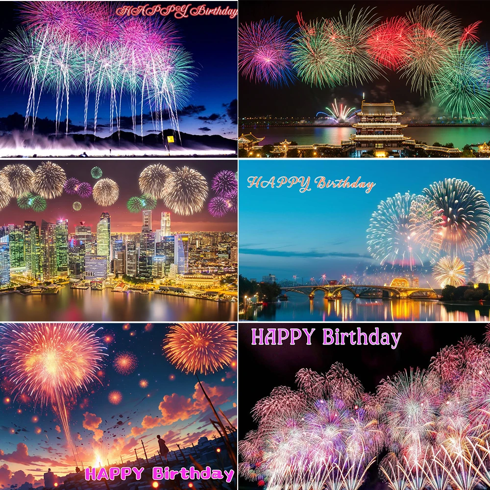 

Colorful Fireworks Kids Birthday Party Supplies Background Baby Shower Photographic Backdrop Banner Photo Props Decor Studio