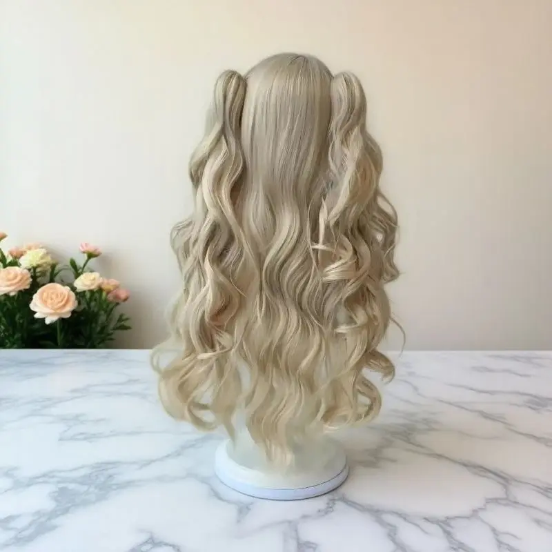 ‌ Peruka Lolita z podwójnymi kucykami - Długie kręcone włosy dla lalek, peruka cosplay, urocza peruka do codziennego użytku, akcesoria w stylu anime