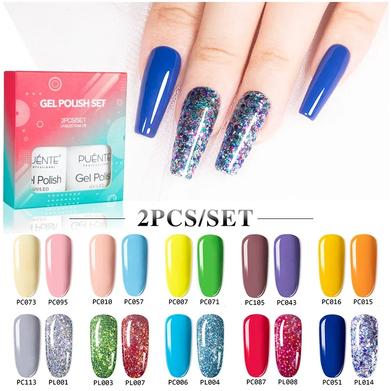 Gel Polish Kit 2PCS Color Nail Gel Soak Off UV LED Semi-permanent Hybrid Varnishes Nail Art Set All For Manicure Base Top Coat