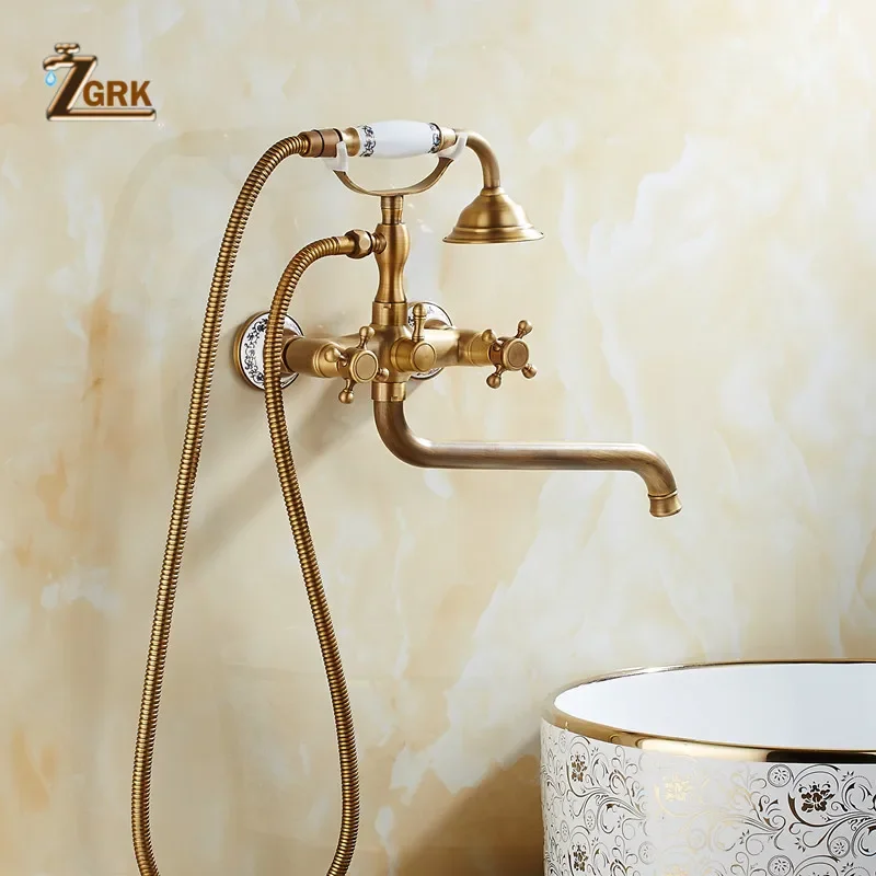 Imagem -02 - Zgrk Torneiras de Chuveiro de Latão para Banheiro Montagem na Parede Bocal Sanitário Festa Conjunto de Torneira Hs021q