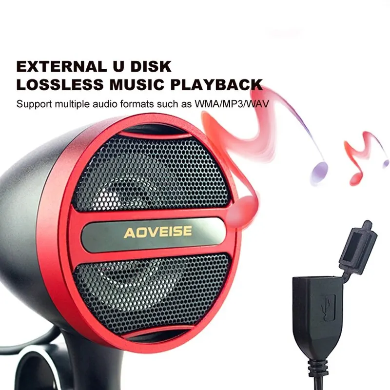 Speaker Kompatibel dengan Bluetooth Sepeda Motor Pemutar Musik MP3 12V Tahan Air Radio FM Stereo USB untuk Setang 22-30MM MT473